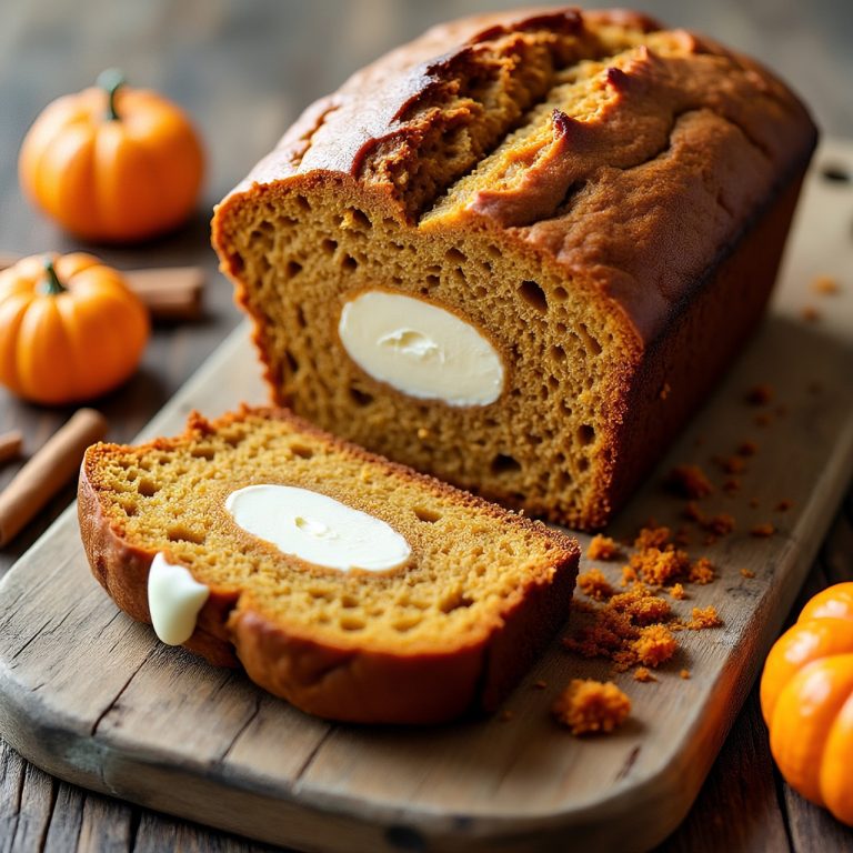 One-Bowl Moist Pumpkin Bread with Cream Cheese Swirl