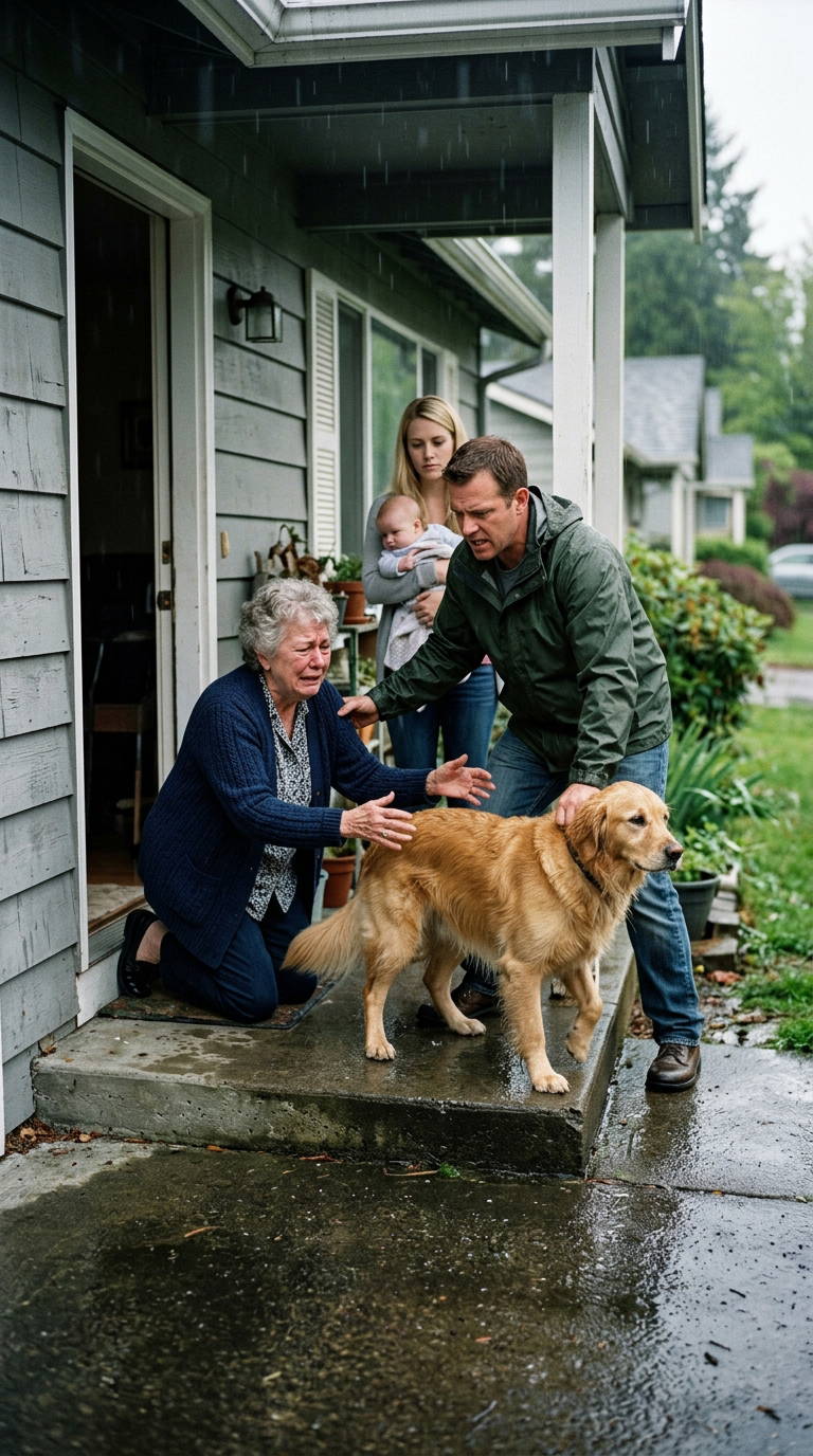 Ma belle-fille a dit que mon golden retriever allait faire du mal à son bébé, alors mon fils a jeté mon fidèle chien dehors, en pleine tempête, et nous a ordonné de partir. J’ai aperçu sa femme qui souriait derrière la porte. Une semaine plus tard, leurs cris désespérés m’ont fait comprendre que quelque chose de grave s’était produit.