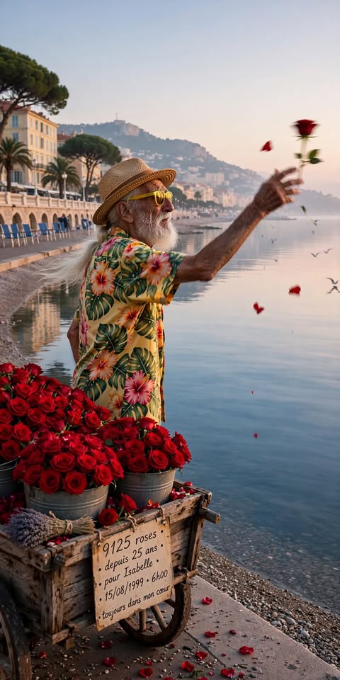 LE VENDEUR DE ROSES DE NICE QUI JETTE UNE ROSE DANS LA MER TOUS LES JOURS DEPUIS 25 ANS